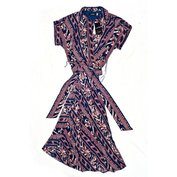 Lauren Ralph Lauren Women's Geo-Stripe Belted Crepe Dress. Sz 0 $165 Value - Picture 5 of 6